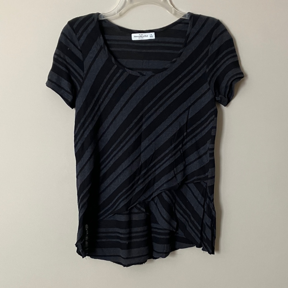 A&F Black Diagonal Striped Tee
